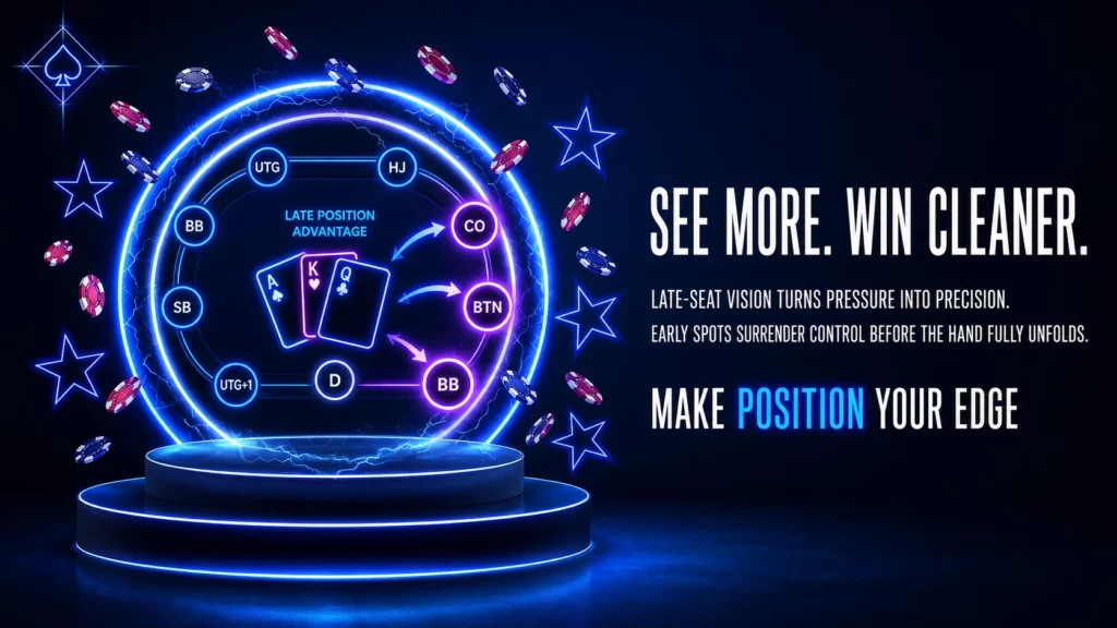 Late position advantage poker visualization with highlighted co and btn seats and Canada neon cards